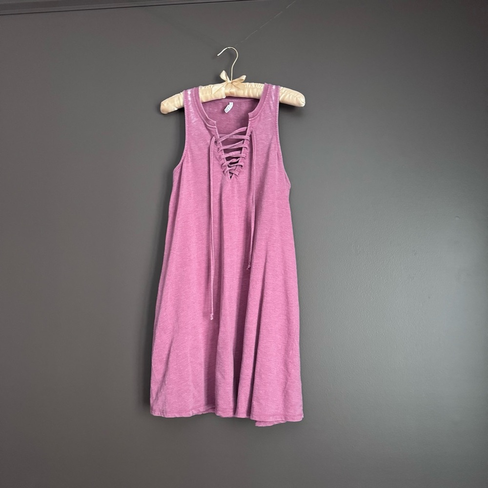Z Supply Pink Lace-Up Mini Dress